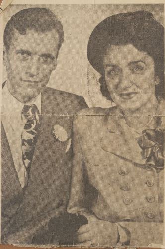 Wedding photo of Blanka and her husband Harry in an Oregon newspaper. [LCID: roth5]
