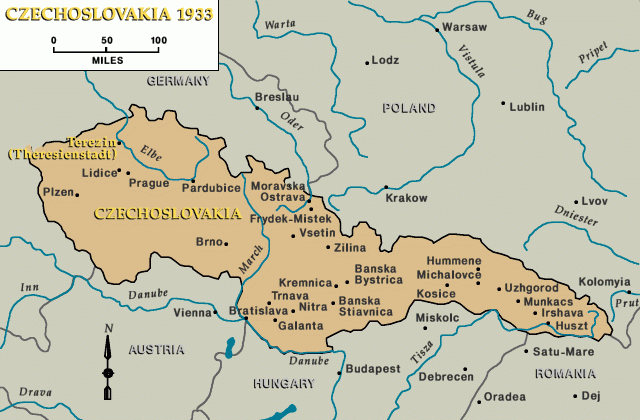 Czechoslovakia 1933, Theresienstadt indicated