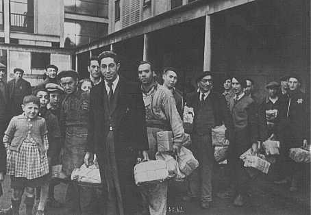 Jewish prisoners arrive at the Drancy transit camp.