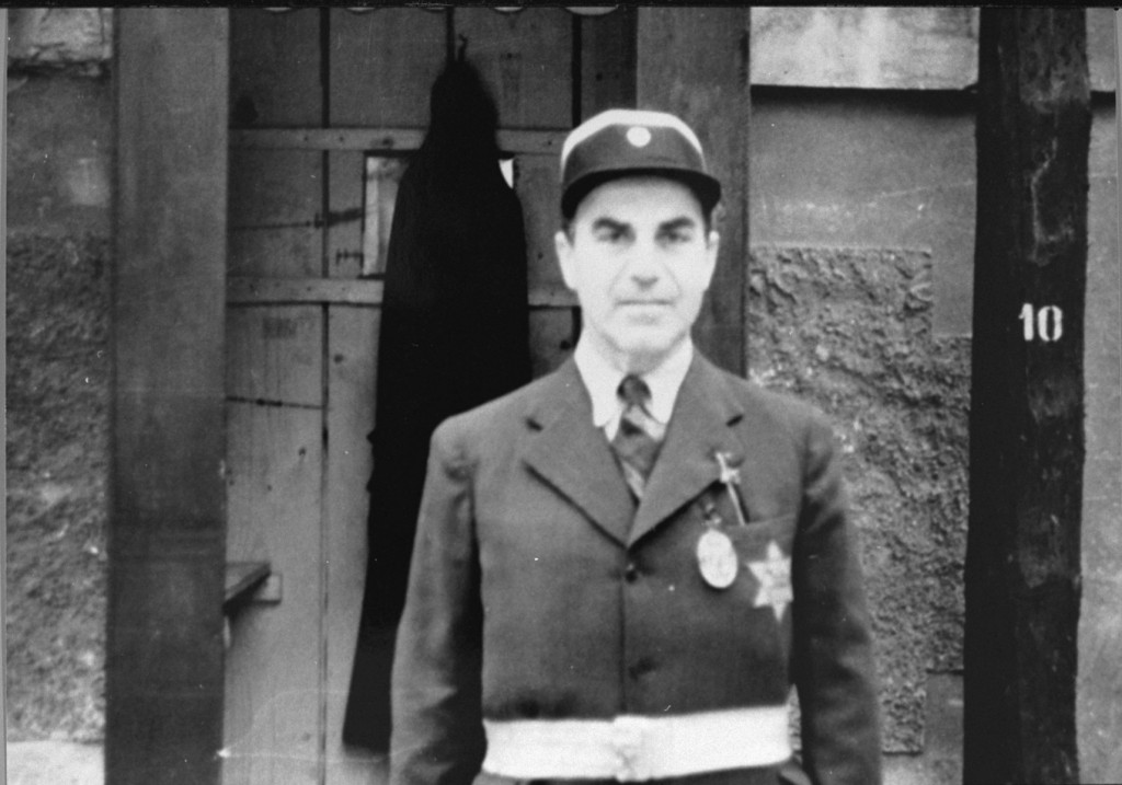 Photograph of a Jewish policeman taken during an International Red Cross visit to the Theresienstadt ghetto.