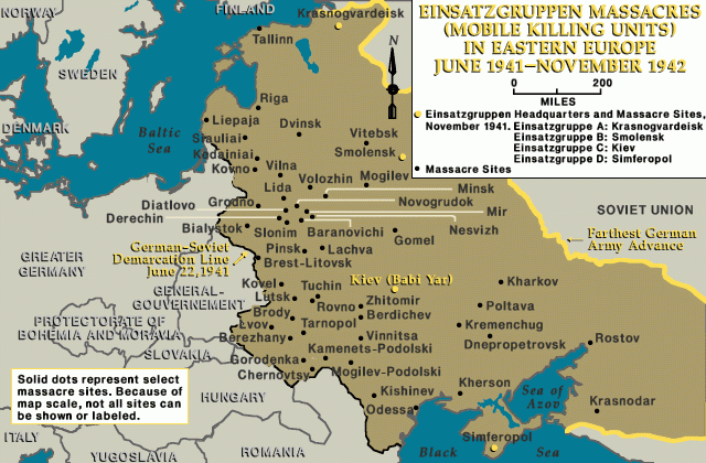 Einsatzgruppen massacres in eastern Europe, Babi Yar indicated