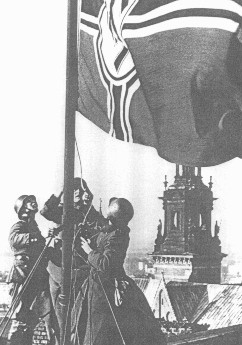 The Nazi flag is raised over the Krakow castle. Krakow, Poland, 1939.