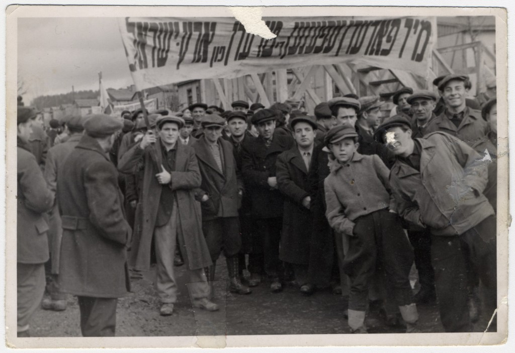 Men demonstrate in the Ziegenhain displaced persons camp