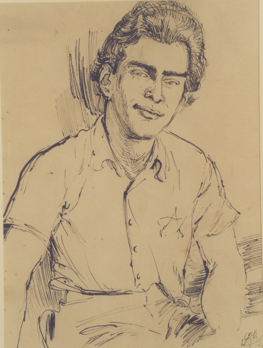 1943 portrait of Edgar Krasa drawn by Leo Haas in Theresienstadt. [LCID: 44157]