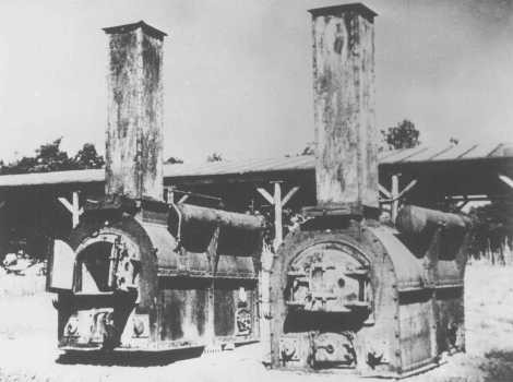 <p>Crematoria at the Sachsenhausen concentration camp. Germany, 1945.</p>