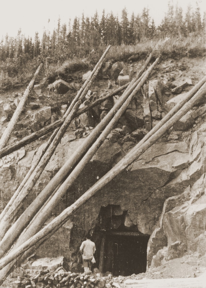 Entrance to a factory built into the side of a hill at the Natzweiler concentration camp.