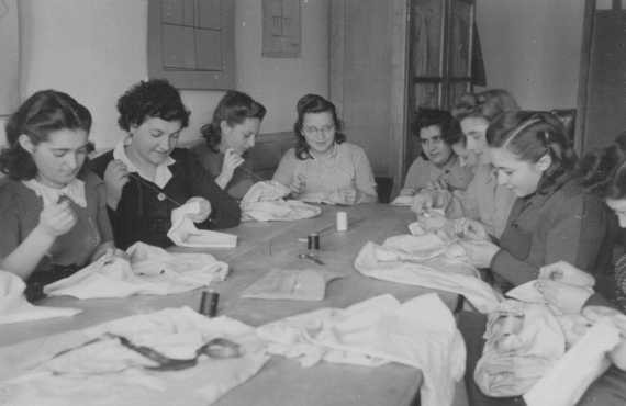  An ORT (Organization for Rehabilitation through Training) sewing class in Landsberg displaced persons camp. [LCID: 80989]