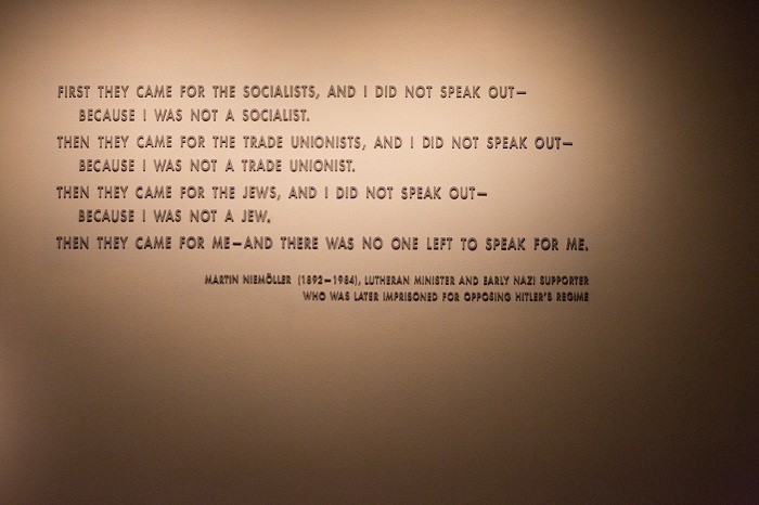 Quotation from Martin Niemöller on display in the Permanent Exhibition of the United States Holocaust Memorial Museum.