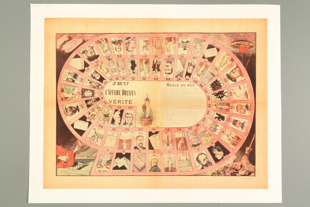 Poster of a pro-Dreyfus parlor game, France, ca. 1898