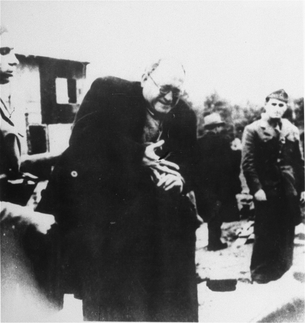 Ustasa (Croatian fascist) camp guards order a Jewish man to remove his ring before being shot. [LCID: 68290a]