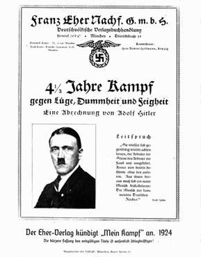 <p>An early advertisement for Adolf Hitler's MEIN KAMPF, showing the original title of the work. Munich, Germany, 1924.</p>