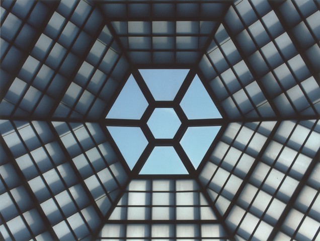 View of the six-sided skylight in the Hall of Remembrance at the United States Holocaust Memorial Museum.