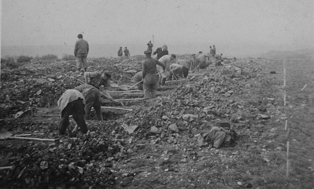 German civilians conscripted from nearby towns dig graves for some of the victims of the Ohrdruf camp. [LCID: 10313]