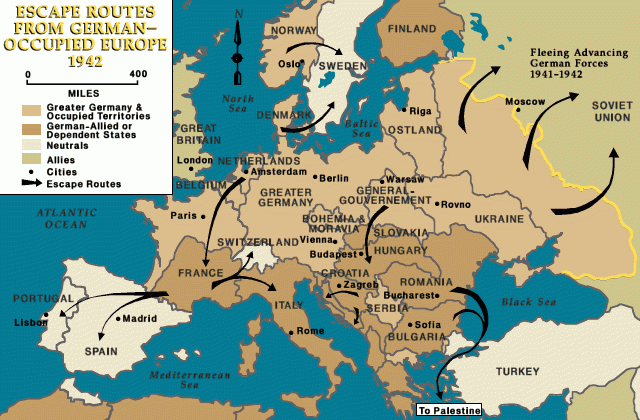 Escape routes from German-occupied Europe, 1942