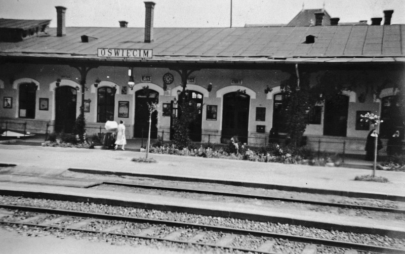 View of the train station in Oswiecim, Poland, before the war. [LCID: 69437]