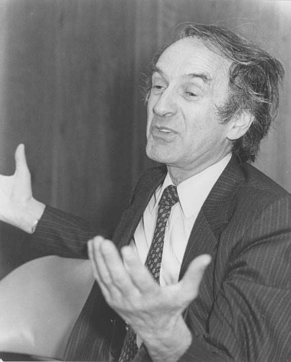 Elie Wiesel speaks at the Faith in Humankind conference, held before the opening of the United States Holocaust Memorial Museum, on September 18–19, 1984, in Washington, DC.