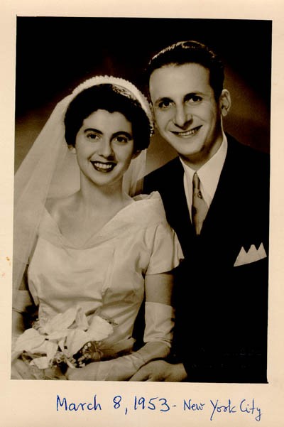 Wedding photo of Regina and Victor. New York City, March 8, 1953.