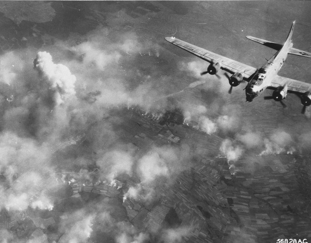 Bombing raid over part of the Auschwitz camp. Auschwitz, Poland, August 1944. [LCID: 64215]