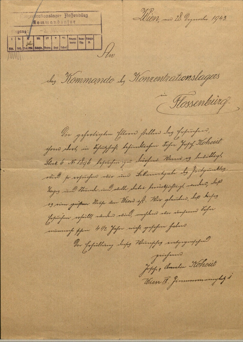 Letter to Commandant of Flossenbürg Camp
