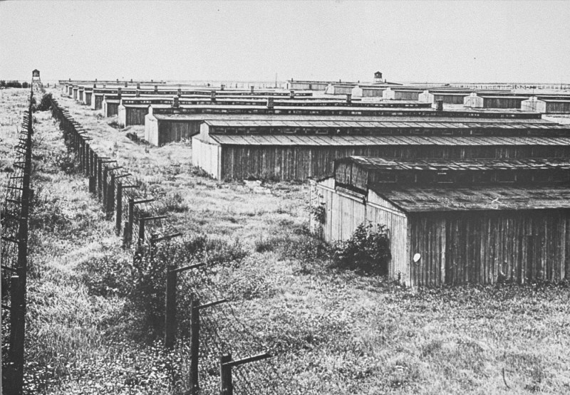 A section of the prisoner barracks in the Majdanek camp. Photograph taken after the liberation of the camp in July 1944. Poland, date uncertain.