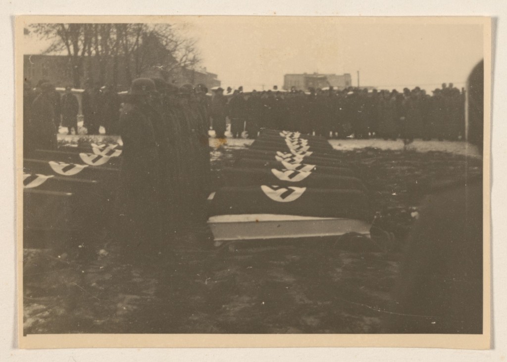 The funeral of SS officers killed in the December 26, 1944, Allied bombing of Auschwitz. [LCID: 34793]