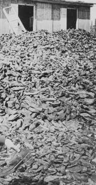  Piles of shoes left by prisoners killed in the gas chambers of the Majdanek extermination camp, near Lublin.