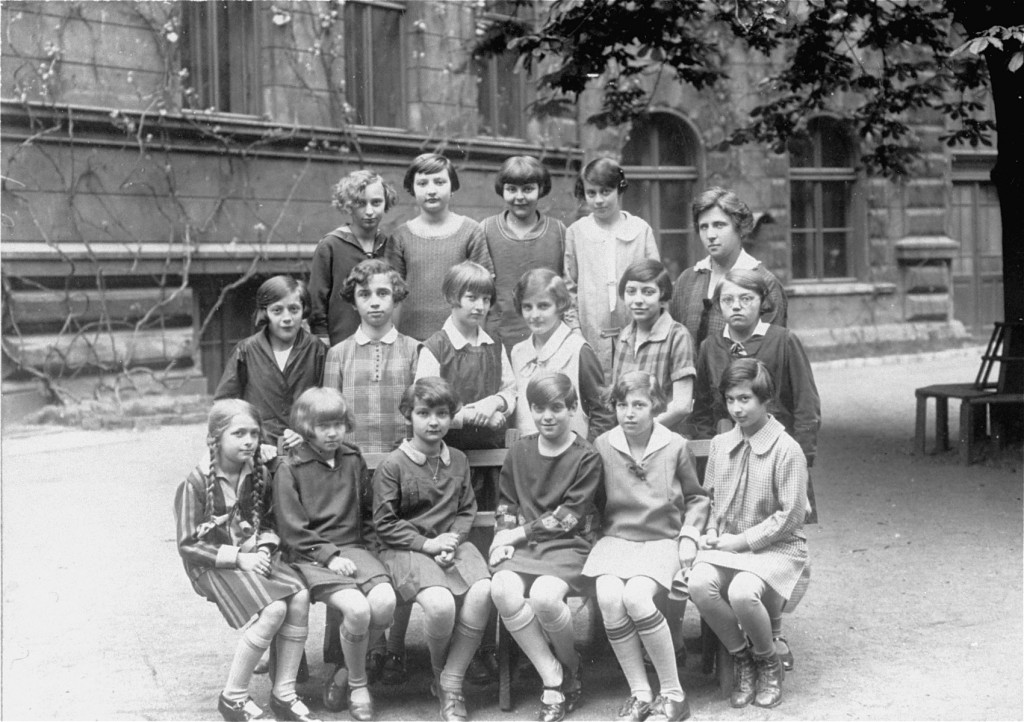 Ruth Kohn (top row, second from left) and her classmates at a school in Prague. Prague, Czechoslovakia, 1928.