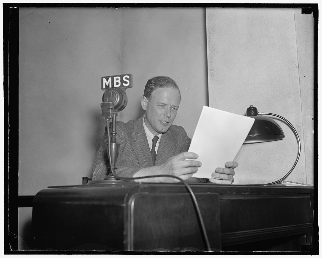 Charles Lindbergh delivers a radio address