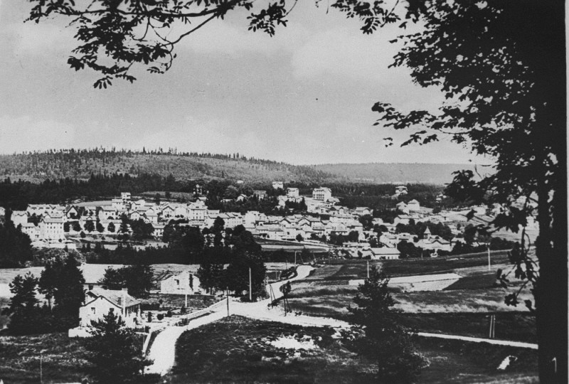 <p>View of Le Chambon, where most of the village's Protestant population hid Jews from the Nazis. Le Chambon-sur-Lignon, France, date uncertain.</p>