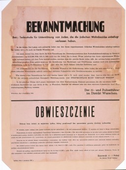 Warsaw district handbill announcing penalties for anyone caught assisting Jews
