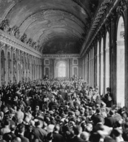 Allied delegates in the Hall of Mirrors at Versailles witness the German delegation's acceptance of the terms of the Treaty Of Versailles, ... [LCID: tl104]