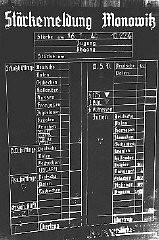 Graphique représentant la force de travail du camp d’Auschwitz-Monowitz en fonction des catégories et nationalités des internés. Pologne, 16 janvier 1945.