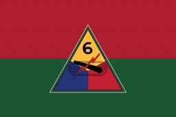 A digital representation of the United States 6th Armored Division's flag. 
The US 6th Armored Division is also known as the "Super Sixth." During World War II, they were involved in the Battle of the Bulge and overran the Buchenwald concentration camp. The 6th Armored Division was recognized as a liberating unit in 1985 by the United States Army Center of Military History and the United States Holocaust Memorial Museum (USHMM). 