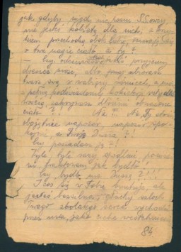 Ada Abrahamer kept a diary from September 1939 until March 1946, though only the pages from 1944-1946 survived. Ada’s diary documents her experiences as a young Jewish woman in German-occupied Poland. German authorities imprisoned Ada in the Krakow ghetto and several forced labor and concentration camps, including Auschwitz. In this entry, Ada describes her experience with SS officers and camp personnel while living in a concentration camp.