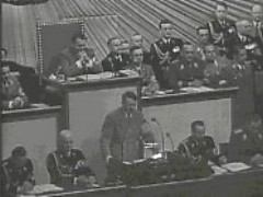 هتلر يتحدث أمام الهيئة التشريعية للرايخ (البرلمان الألماني). وسط التوترات الدولية المتصاعدة، هتلر يخبر الشعب الألماني والعالم أن اندلاع الحرب سوف يعني نهاية يهود أوروبا.