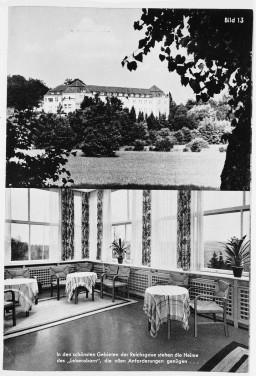 Two photos showing the exterior and interior views of a Lebensborn home, circa 1933–1943.