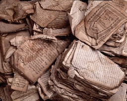 Pages of Hebrew prayer books damaged during Kristallnacht