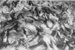 Shoes of victims in the Janowska camp were found by Soviet forces after the liberation of Lvov. Janowska, Poland, August 1944.
