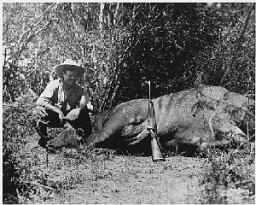 ارنست همینگوی در تور شکار حیوانات وحشی، حدود سال 1933.
