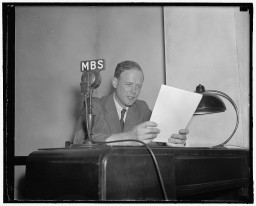 Charles Lindbergh delivers a radio address