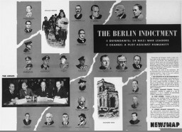 Amerikan askerleri için hazırlanmış bir ek. “Newsmap for the Armed Forces”ın yurtdışı baskısında yayınlanan bu şema, Nuremberg sanıklarına yöneltilen suçlamaları açıklamaktadır. 1945