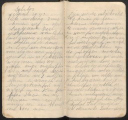 Diaries reveal some of the most intimate, heart-wrenching accounts of the Holocaust. They record in real time the feelings of loss, fear, and, sometimes, hope of those facing extraordinary peril. 
Selma Wijnberg and Chaim Engel met and fell in love in the Sobibor killing center. After the young couple made a daring escape during the camp uprising and fled into hiding, Selma began a diary to record their experiences. The diary was written in 1943-1944 while Selma was in hiding in German-occupied Poland. This page recounts her arrival in Sobibor on April 9, 1943. 