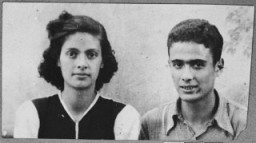 Portrait of Victoria and Isak Assael, the daughter and son of Shabetai Assael. They were students and lived at Sremska 9 in Bitola.
This photograph was one of the individual and family portraits of members of the Jewish community of Bitola, Macedonia, used by Bulgarian occupation authorities to register the Jewish population prior to its deportation in March 1943.
 