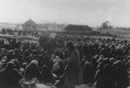 Более тысячи евреев из украинского города Лубны, которым было приказано собраться для "переселения", в открытом поле