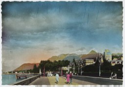 Postcard showing Evian-les-Bains, a French resort of Evian on Lake Geneva,  at the time of the 1938 Evian conference on refugees.
