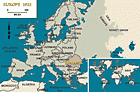 1933 年的欧洲（图中将罗马尼亚标出）