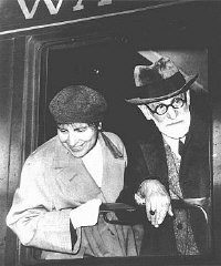 Sigmund Freud and daughter Anna in Paris, en route to exile in England. June 1938.
