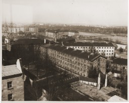 Aerial view of the Nuremberg prison, where defendants in the International Military Tribunal war crimes trial were held. [LCID: 33914]