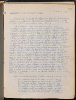 Memorandum of January 16, 1944, meeting between President Franklin D. Roosevelt and Secretary of the Treasury Henry Morgenthau Jr. about rescuing Jews from Nazi-dominated Europe, with reference to the Armenian genocide.
