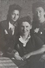 Photograph of "The Three Musketeers" —three school friends in the Lodz ghetto. Left: Lola Tenenbaum Rapoport, who survived with her husband. Center: Niusia Friedman, who was killed in Auschwitz. Lola sent this photo to Blanka Rothschild from Australia. Blanka (right) says "It's my only memento of the ghetto."
With the end of World War II and collapse of the Nazi regime, survivors of the Holocaust faced the daunting task of rebuilding their lives. With little in the way of financial resources and few, if any, surviving family members, most eventually emigrated from Europe to start their lives again. Between 1945 and 1952, more than 80,000 Holocaust survivors immigrated to the United States. Blanka was one of them. 